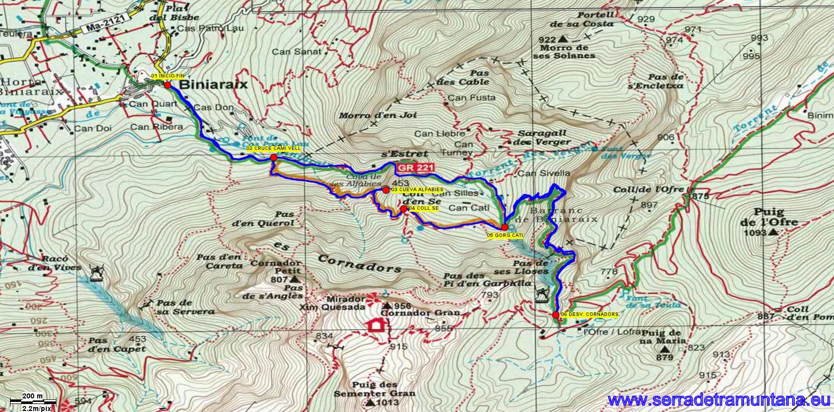 Recorte del mapa de Alpina con la ruta realizada
