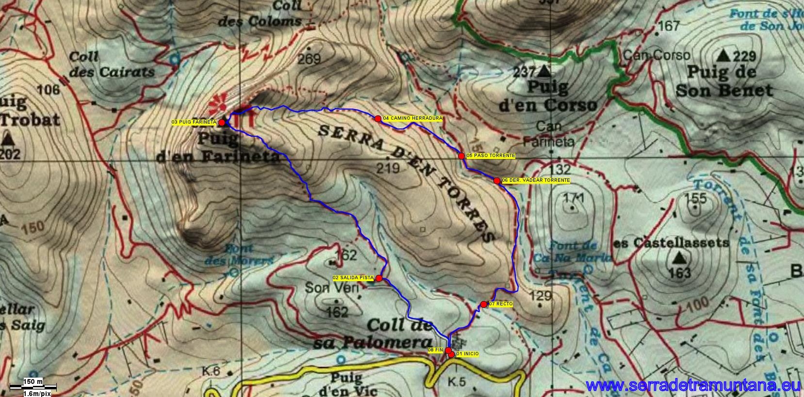 Recorte del mapa de Alpina con el trazado de la ruta