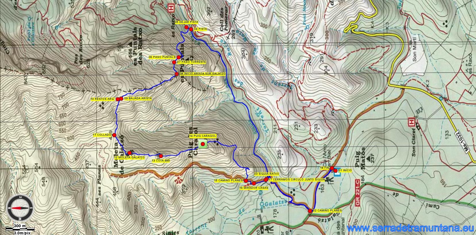 Recorte del mapa de Alpina de la zona, con la ruta realizada